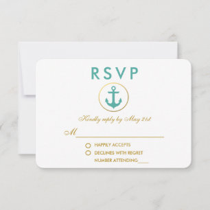 RSVP Dourado de Teal de Âncora Náutica de Casament