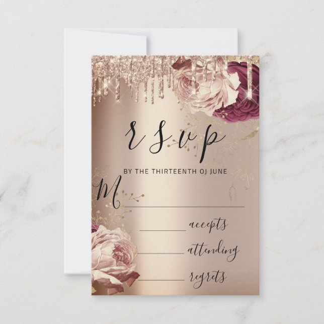 RSVP Drips Casamento Marsala Florais Rosa (Frente)