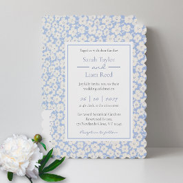 RSVP e Convite de Casamento de Padrão Floral Azul