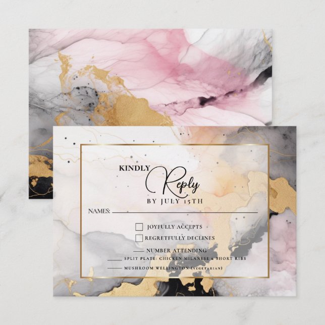 RSVP Ebony Rosa e Dourado mármore Abstrato (Frente/Verso)