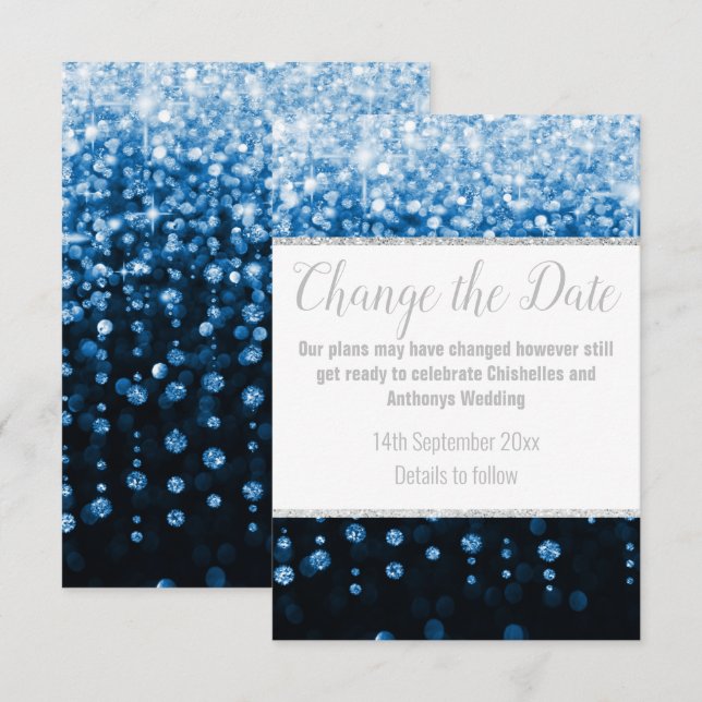 RSVP ELEGANT CARTÃO DE ADIAMENTO DE DIAMANTE AZUL ÁGUA  (Frente/Verso)