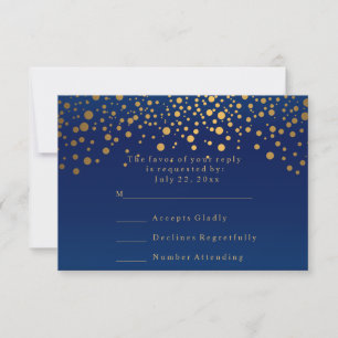 RSVP Elegante Casamento com Pontos em Azul Naval e