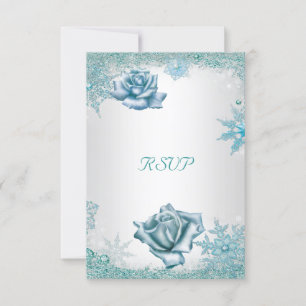 RSVP Elegante Casamento Glitter Teal Blue Roses
