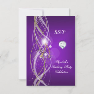 RSVP Elegante Floral Roxo Dourado Diamante Festa