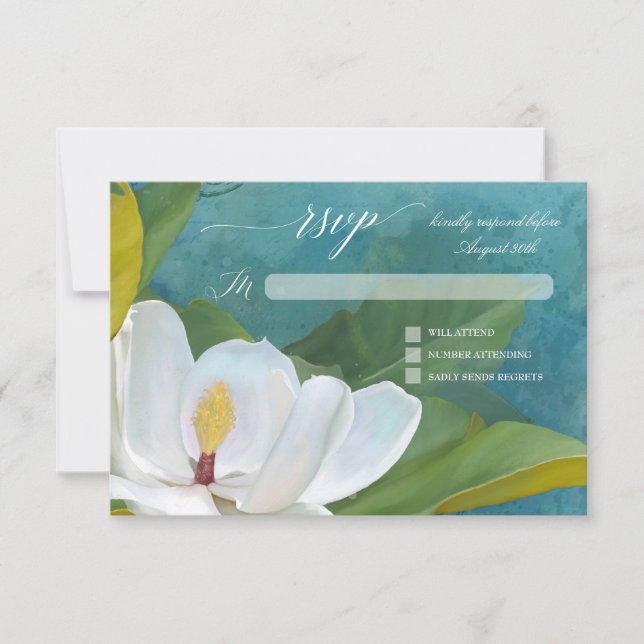 RSVP Elegante Magnolia Floral Tipografia Romântica (Frente)