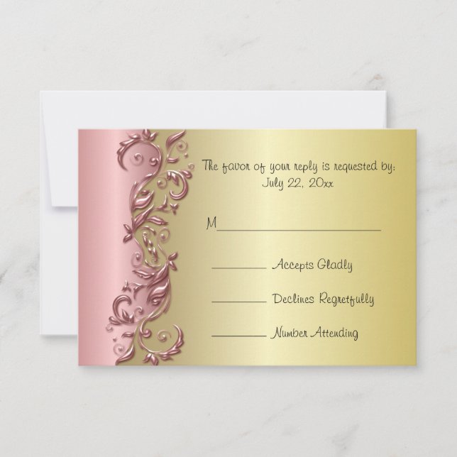 RSVP Elegante Pink Mauve e Dourado Casamento Flori (Frente)
