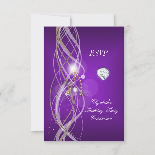 RSVP Elegante Purple Dourado Festa Floral Diamante (Frente)