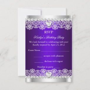 RSVP Elegante Renda Roxo Real Festa de Aniversário