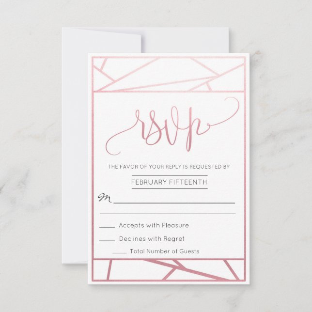 RSVP em Faux Rose Gold Geométrico Moderno (Frente)