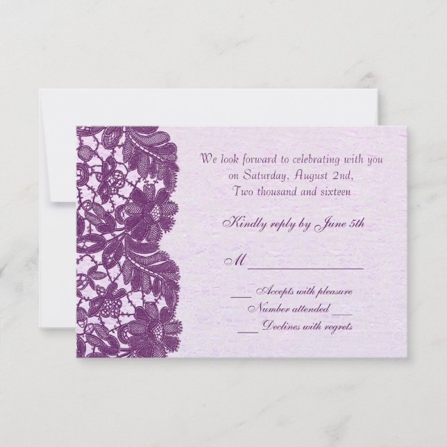 RSVP em renda floral roxa vintage (Frente)