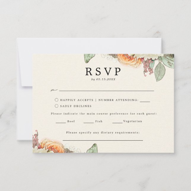 RSVP Escolha do Menu Eucalipto Rosas Florais Vinta (Frente)