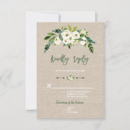 RSVP Escrita à Mão em Burel Floral Branco Moderno