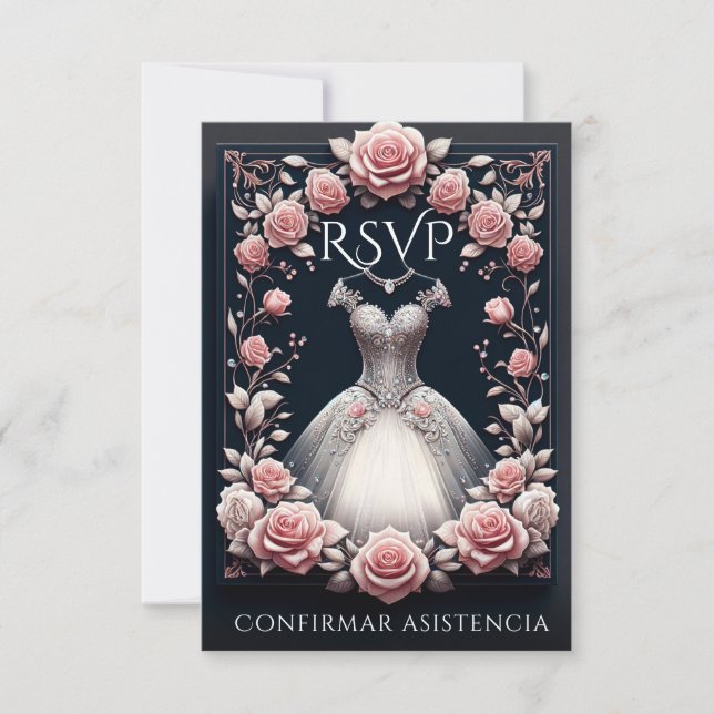 RSVP Espanhol Quinceañera Rosas (Frente)