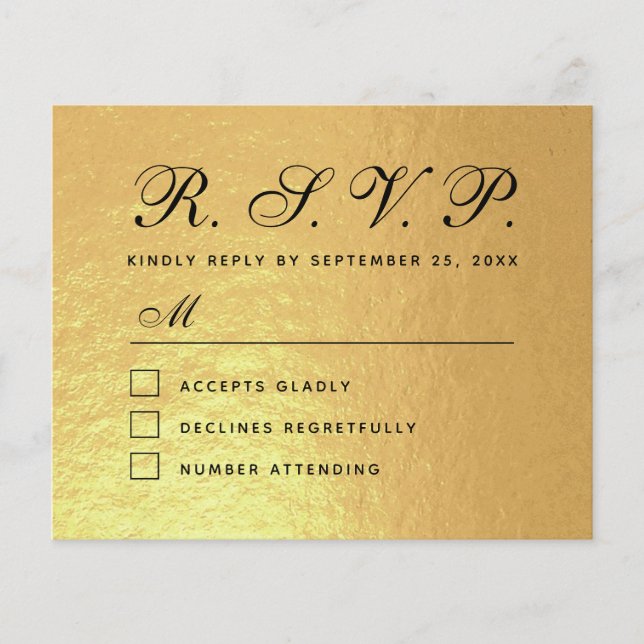 RSVP Faux Gold Foil Budget Wnb Cartão de Resposta  (Frente)
