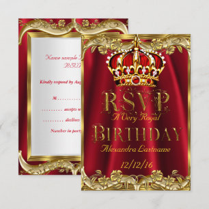 RSVP Festa de Aniversário Vermelho Real Coroa Dour