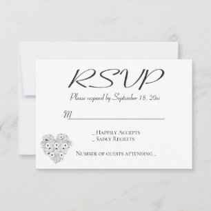 RSVP Floral Anêmonas Pretas Coração Flores Casamen
