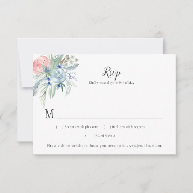 RSVP Floral Azul Lavanda Verde Rosa (Frente)