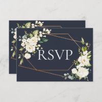 RSVP Floral Branco Azul Geométrico
