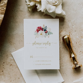 RSVP Floral Branco Dourado Clássico Burgundy