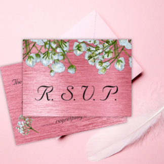 RSVP Floral Branco e Rosa Metálico Contemporâneo