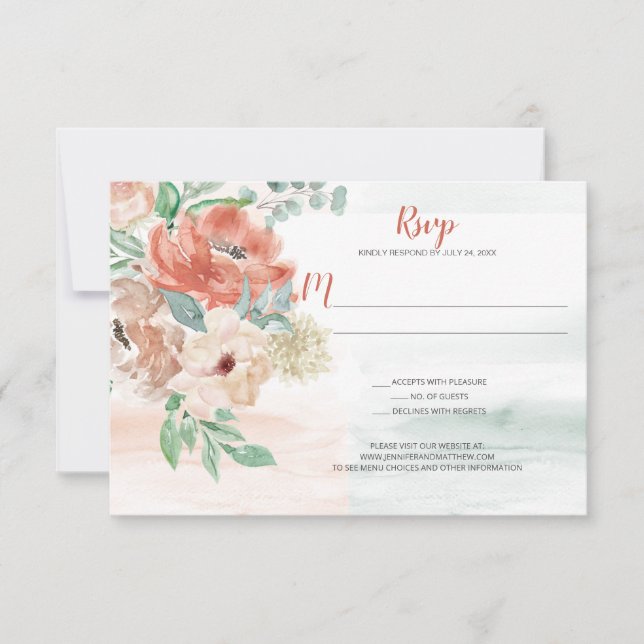 RSVP Floral de Aquarela de Apricot em Flor (Frente)