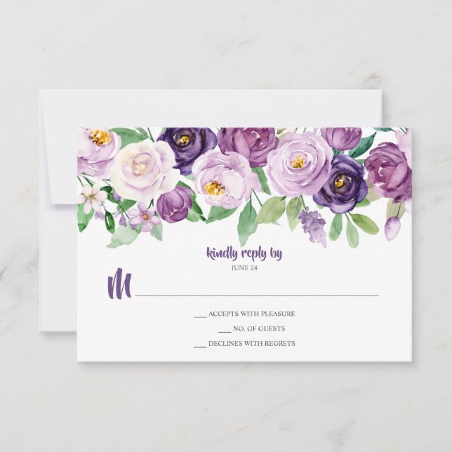 RSVP Floral de Aquarela de Lavanda Roxo (Frente)