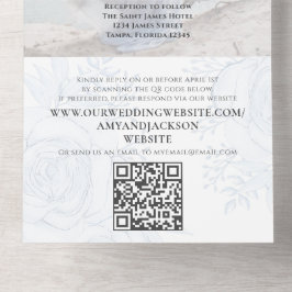 RSVP Floral de Código QR Clássico Dusty Azul Elega