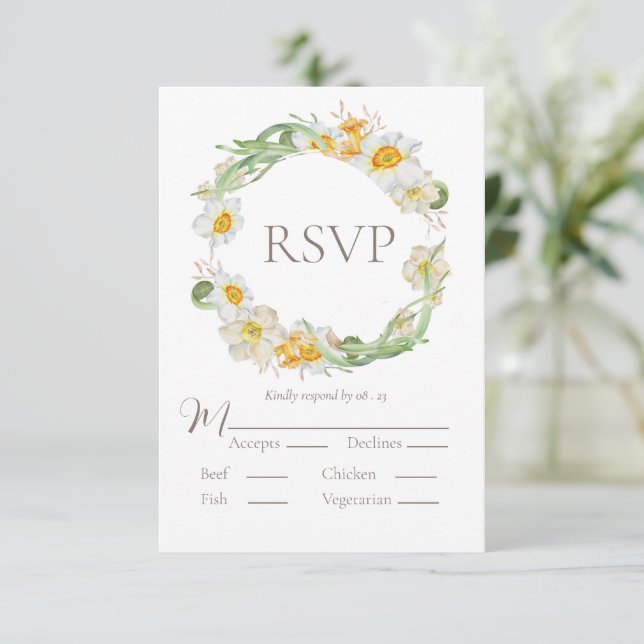 RSVP Floral de Daffodil Branco e Amarelo (Em pé/Frente)