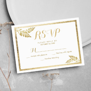 RSVP floral de folha de ouro branco simples da Ele