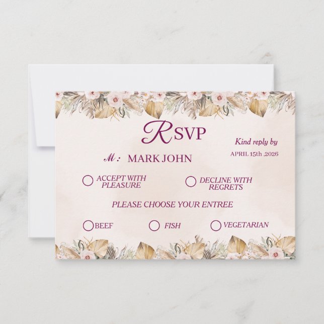 RSVP Floral Elegante Dourado Casamento (Frente)