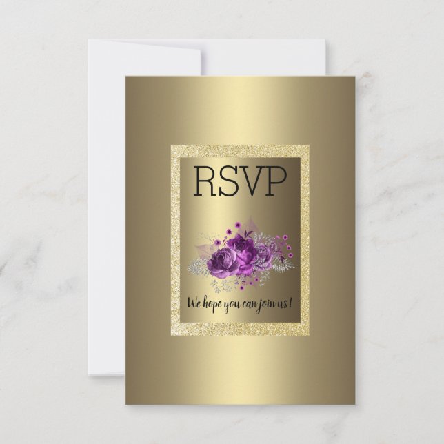 RSVP Floral Elegante Simples Roxo Dourado (Frente)
