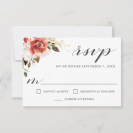 RSVP Floral Sutil em Aquarela Vermelho e Branco