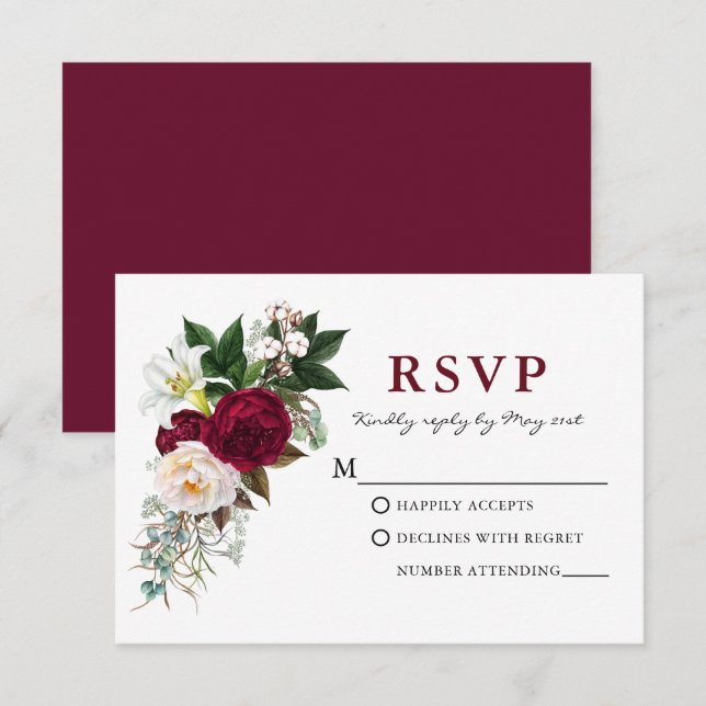RSVP Floral Verde Burgundy Aquarela (Frente/Verso)