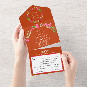 RSVP Floral Verde Rosa Laranja Vermelho Elegante C