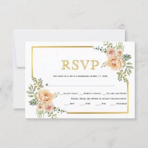 RSVP Flores de pêssego, cartão de casamento de quadro