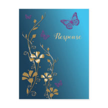 RSVP Flores e Borboletas Verde-azulado, Dourado e 