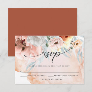 RSVP Flores Elegantes de Aquarela Coral  Cartão de Resp