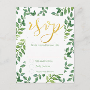 RSVP Folhas Verdes Românticas - Cartão de Casamento RSV