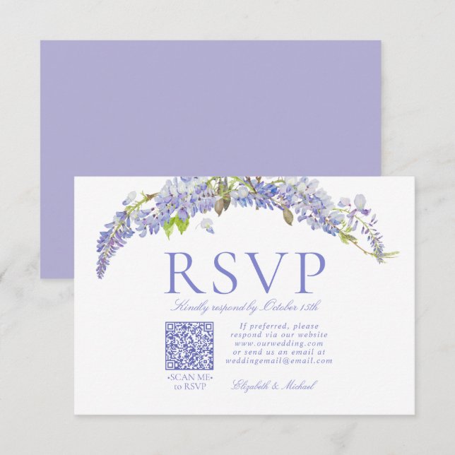 RSVP Formal de Script de Wisteria Roxo Elegante de (Frente/Verso)