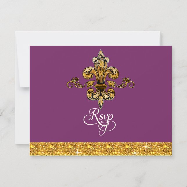 RSVP Glitter Faux Dourado Black Formal Fleur de Li (Frente)