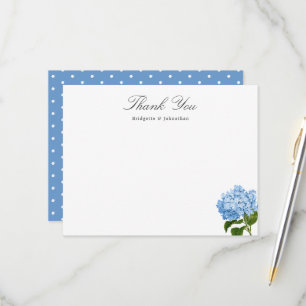 RSVP Hydrangea Nome Personalizado Azul Obrigado Cartão 