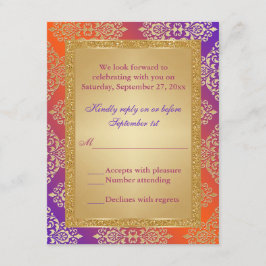 RSVP Laranja Roxo FAUX Glitter Dourado, Cartão de Respo