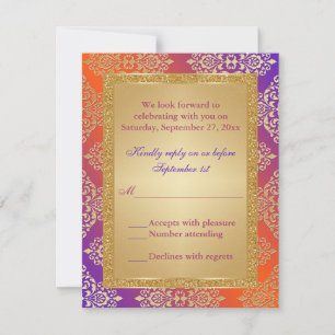 RSVP Laranja Roxo FAUX Glitter Dourado, Cartão de Respo