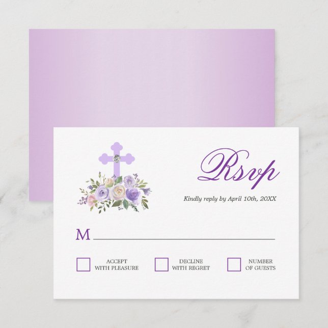 RSVP Lavanda Floral Primeira Comunhão Sagrada (Frente/Verso)