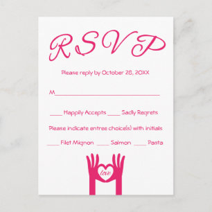 RSVP Mãos de Amor Rosa e Coração Branca - Menu