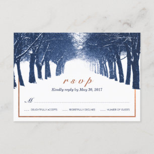 RSVP Marinho Cobre Winter Trees Avenue Casamento Cartão