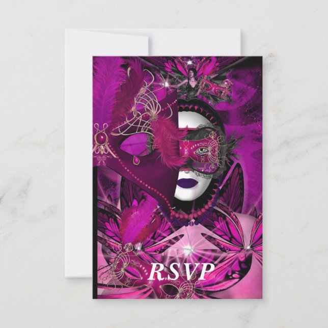 RSVP - Máscara de Mascarada Ball Party Preto-Rosa (Frente)