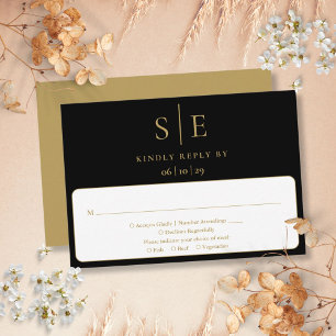 RSVP Minimalista Monograma Preto e Dourado para Ca