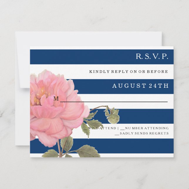 RSVP MODERN Marinho Azul Strips Cor-de-rosa Flor (Frente)