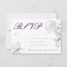 RSVP Moderno Casamento Simples Prata Roxo Floral